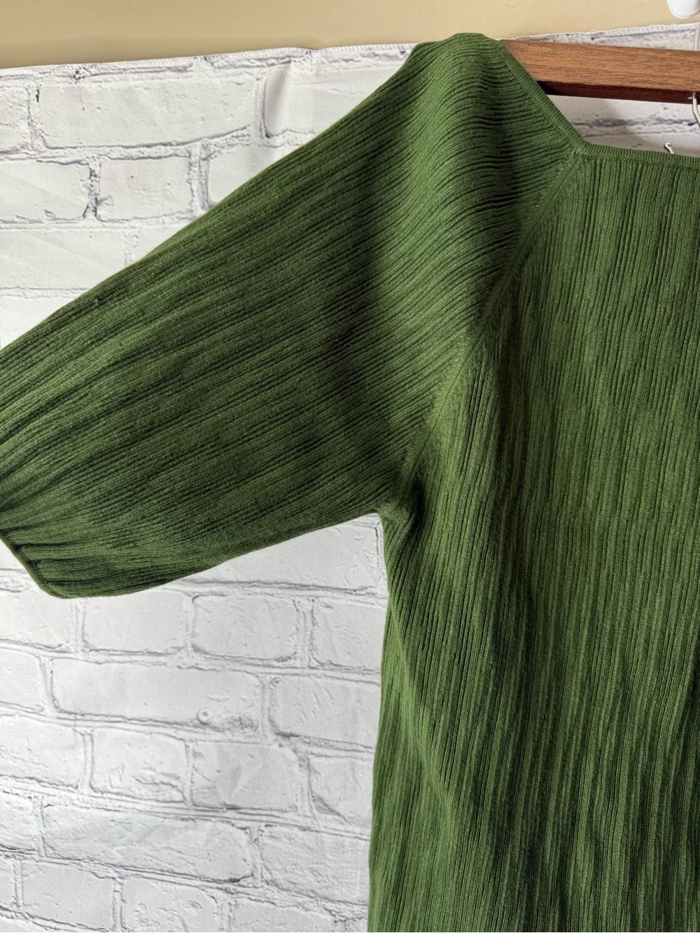 J. Crew Olive Green Square Neck Puff Sleeve Sweater size medium